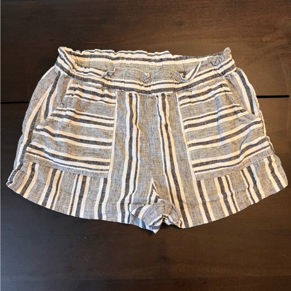 BP High Waisted Linen Blend Striped Elastic Waist Pull-on Shorts (S)